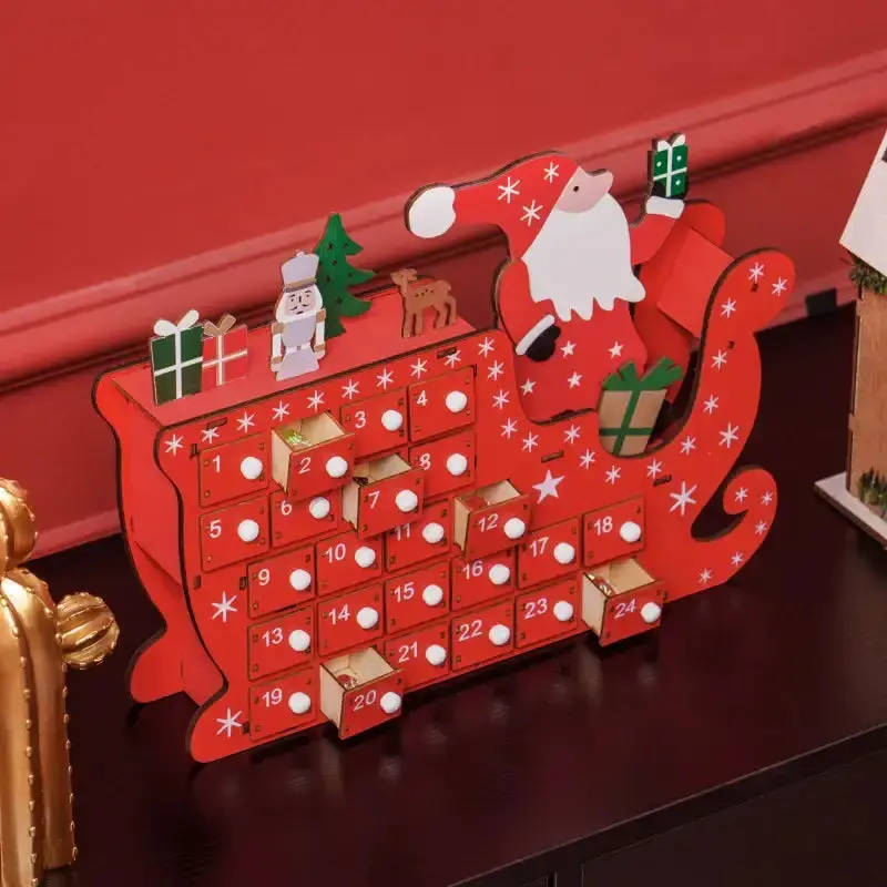 Red Santa Sleigh-Themed Advent Calendar with 24 Reusable Drawers – HOMCOM
