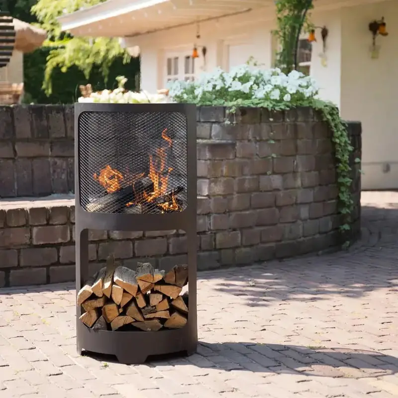 REDFIRE Buffalo 2-in-1 Fire Pit with Integrated Wood Storage & Safety Mesh Grid – Matte Black Steel