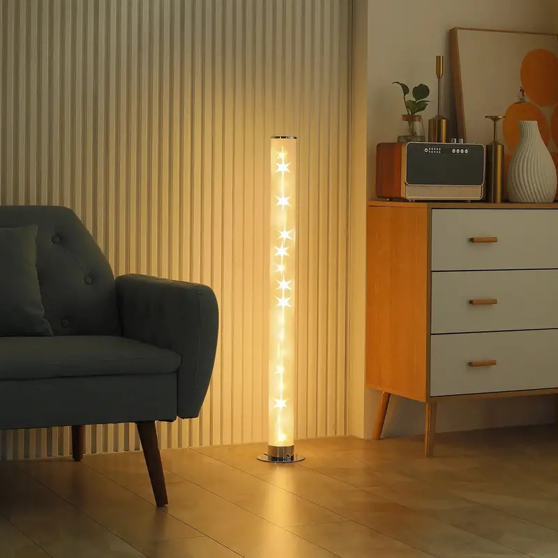 Retro Cylinder Floor Lamp – RGB LED Mood Lighting with Clear Tube Design | HOMCOM