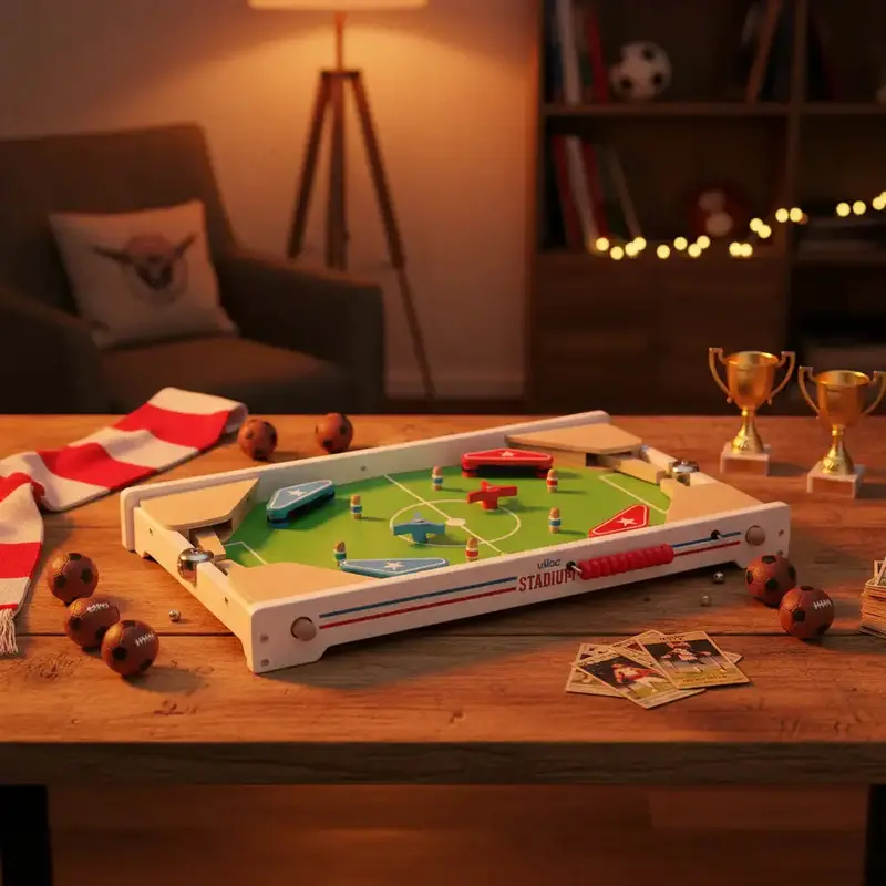 Retro Football Stadium Wooden Pinball Game – Vintage-Inspired Tabletop Arcade Experience