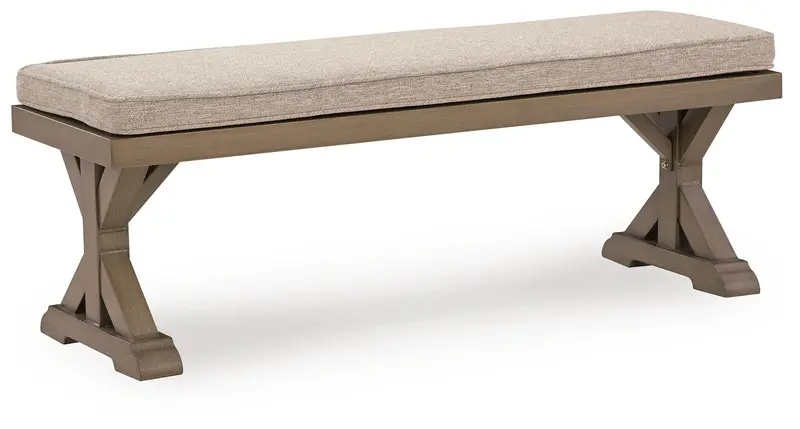 Revare Beach Beige Upholstered Bench with Removable Cushion