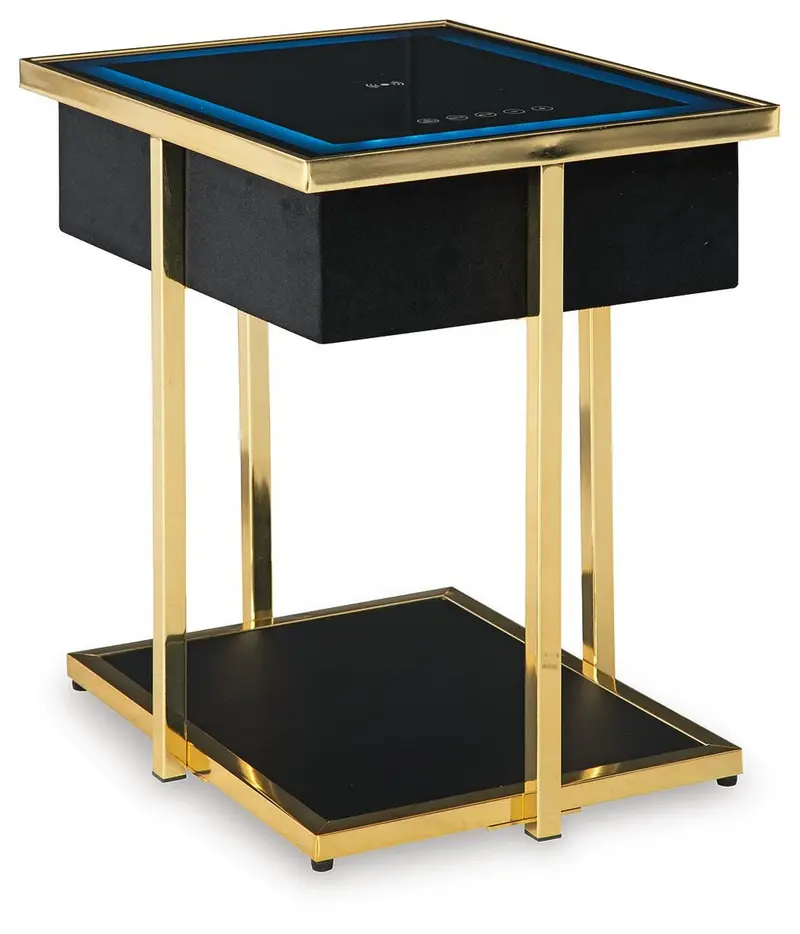 Rexwell Bluetooth Speaker-Integrated Black and Gold Accent Table