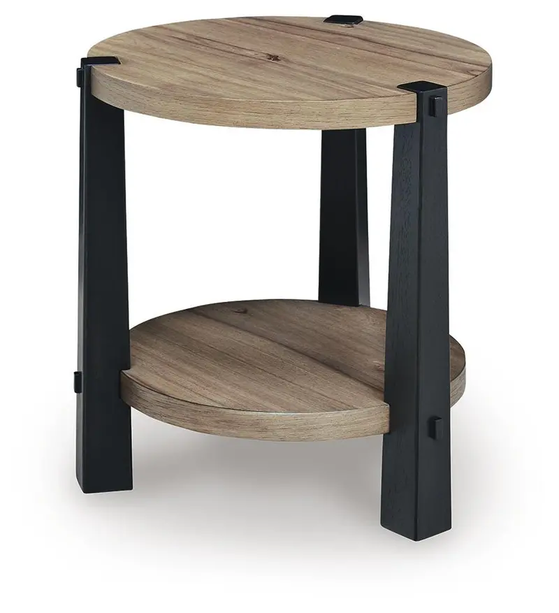 Ridgester Light Brown-and-Black Round Side Table