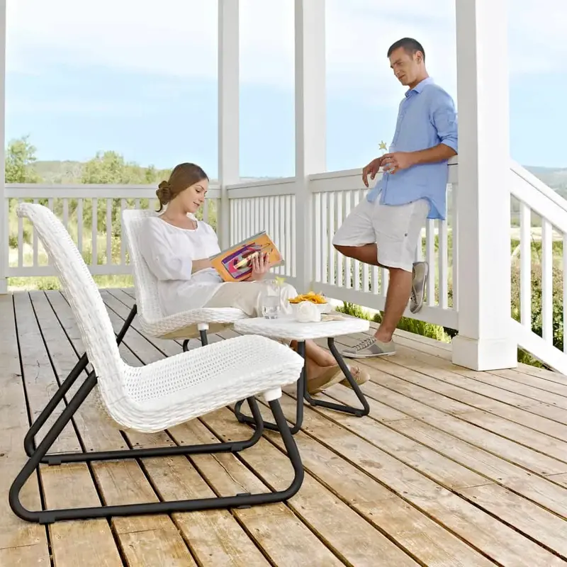 Rio Patio Furniture Set – 3-Piece White Outdoor Seating Collection