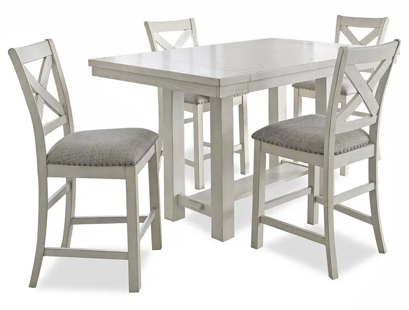 Robbinsdale Antique White Counter Height Set: Table + 4 Barstools