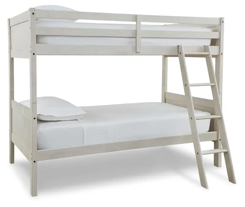 Robbinsdale Twin-over-Twin Bunk Bed in Antique White with Ladder