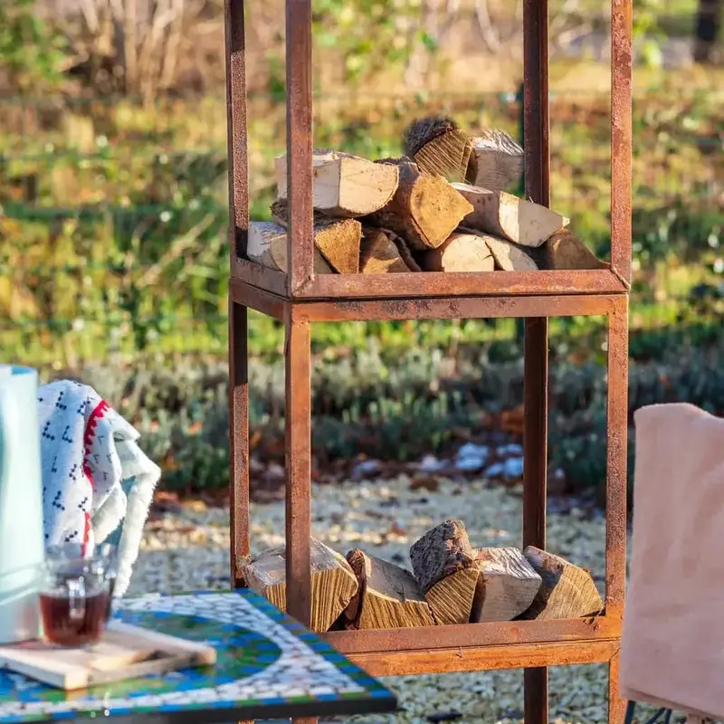 Rust-Steel Firewood Storage Bin – 50x40x50 cm Stackable Log Holder with Handmade Craftsmanship by REDFIRE