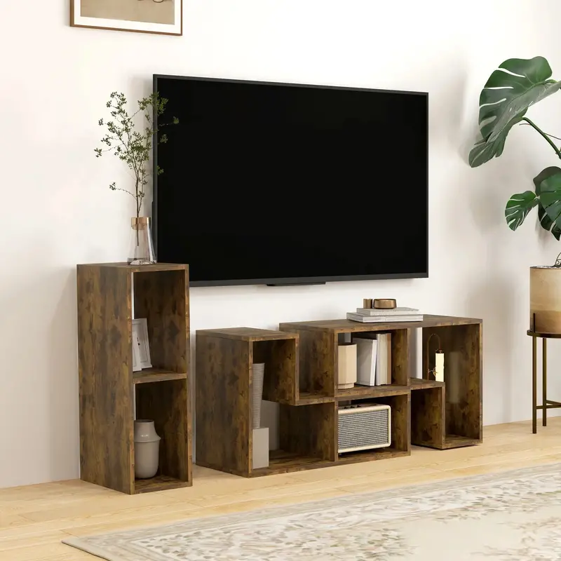 Rustic Brown Modular TV Console – Expandable Media Stand for Screens up to 75 Inches by HOMCOM