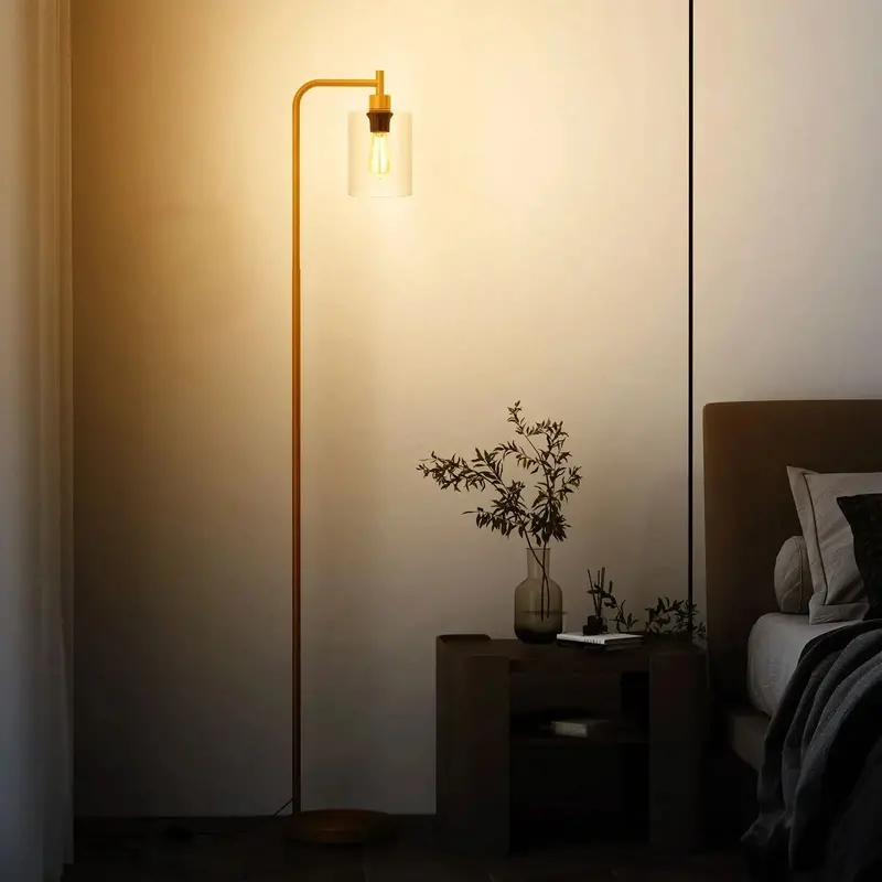 Rustic Industrial Floor Lamp with Clear Glass Pendant Shade – E27 Socket & Anti-Tip Base by COSTWAY