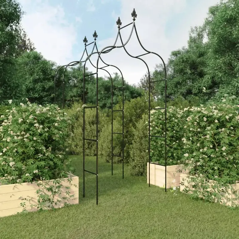 Set of Two Black Iron Garden Arbours – Matching Decorative Climbing Plant Arches by VIDAXL