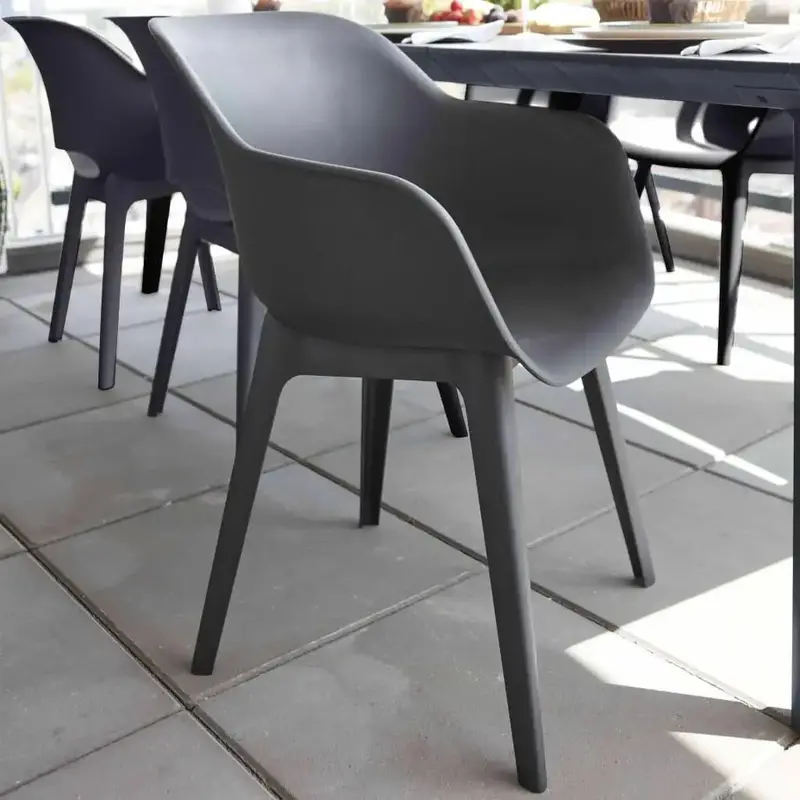 Set of Two Graphite Outdoor Chairs – Sleek ‘Akola’ Stackable Seating for Gardens