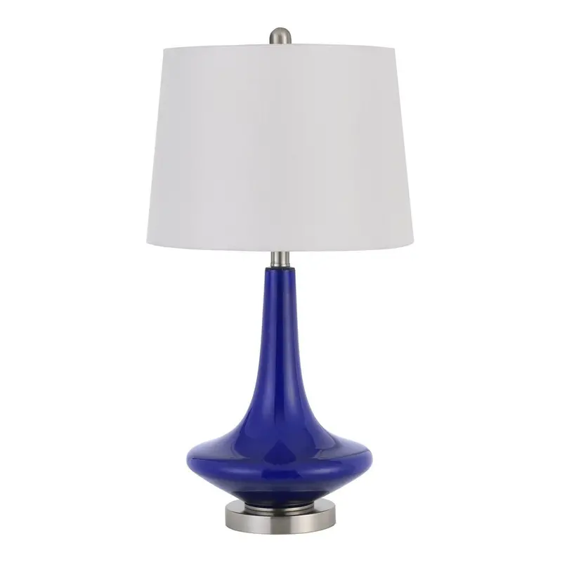 Set of Two Silver Metal Bedside Lamps – 26-Inch, Dual-Light, White Globe Shades