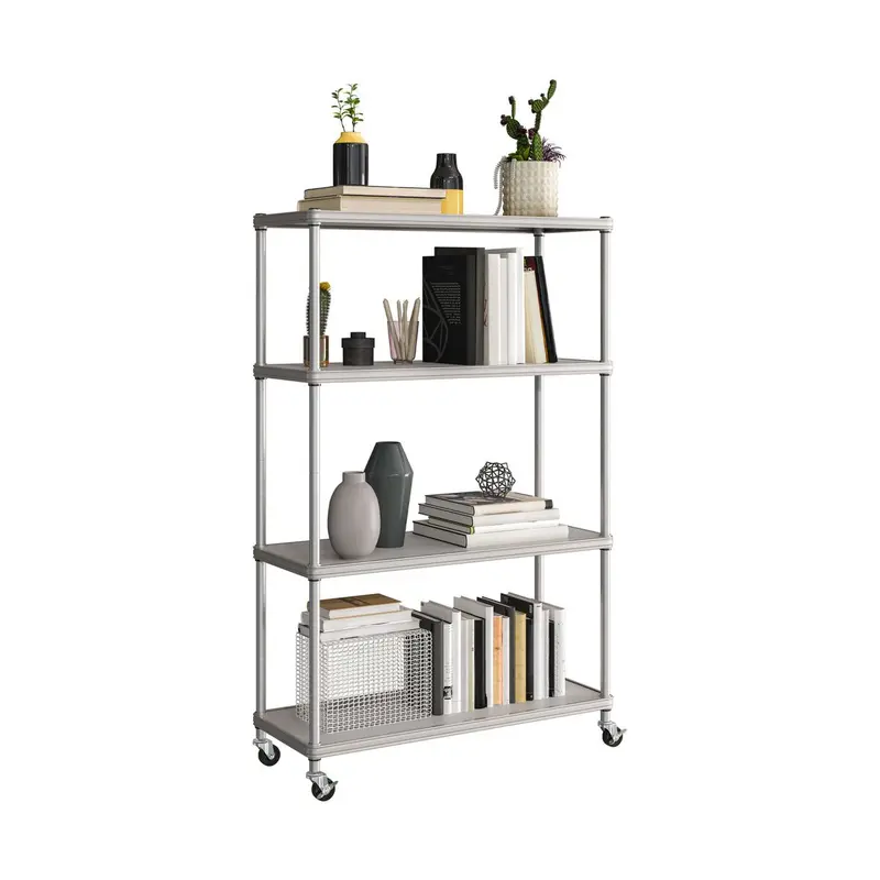 Seville Classics HOME 4-Tier Steel Shelving Unit with Non-Slip Liners – Platinum Finish, 36″W x 14″D x 56.5″H