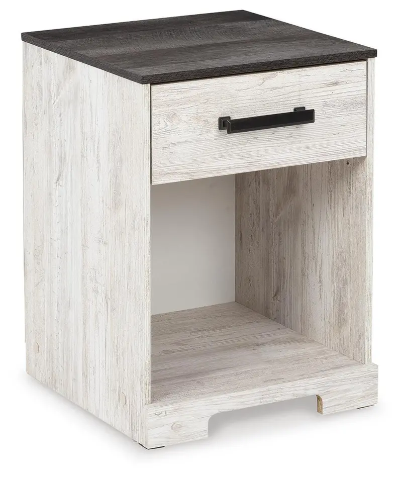 Shawburn Whitewash/Charcoal Gray Minimalist Nightstand – One Drawer