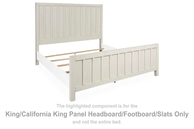 Shaybrock Antique White King or California King Panel Bed with Headboard, Footboard, and Slats