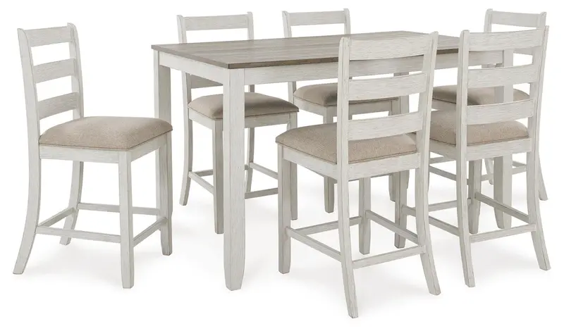Skempton White and Light Brown Rectangular Dining Counter Table Set (7-Piece)