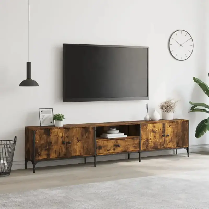 Smoked Oak TV Console – Sleek Metal-Framed Media Unit (200 cm) by VIDAXL