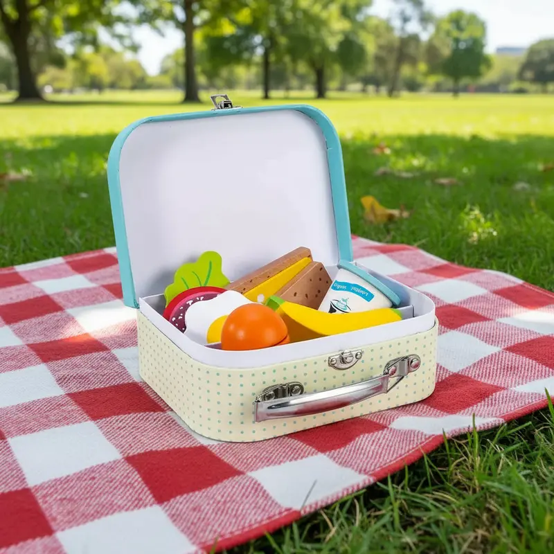 SOKA® 11-Piece Wooden Lunch Box Playset – School-Themed Role-Play Kit with Food Items and Utensils