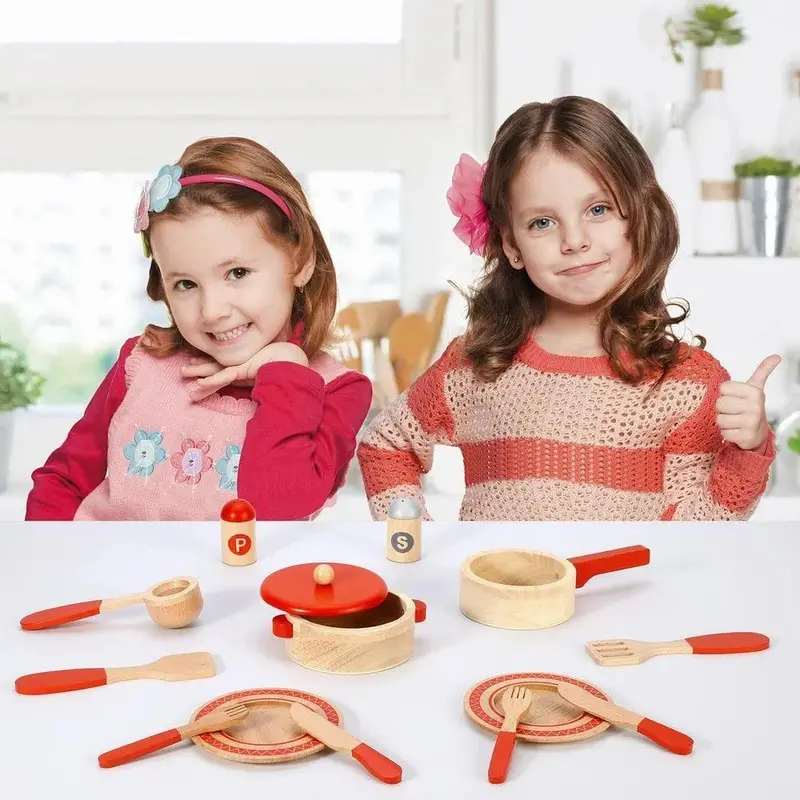 SOKA® 14-Piece Master Chef Wooden Cooking Set – Handcrafted Pretend Kitchen Collection for Young Chefs