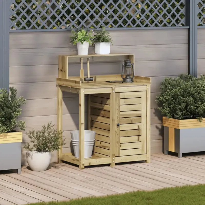 Solid Pine Potting Table – Rustic Wooden Garden Workbench with Storage | VIDAXL