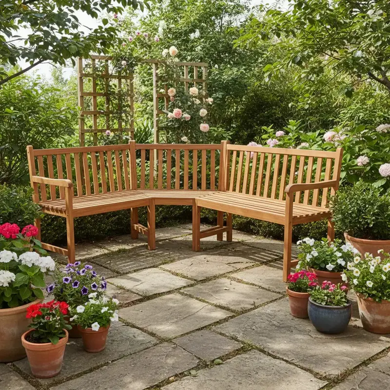 Solid Teak Corner Garden Bench | Wide-Slatted Outdoor Seating with Natural Grain Finish by VIDAXL