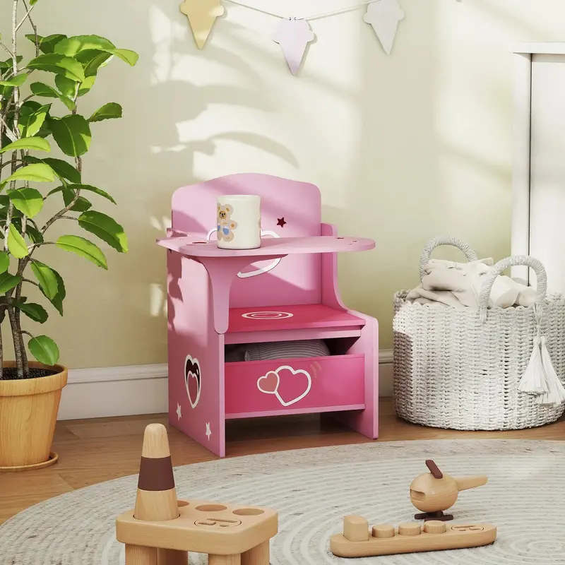 Space-Saving Kids’ Desk and Chair Set – Pink 2-in-1 Learning Station with Built-In Storage Bin