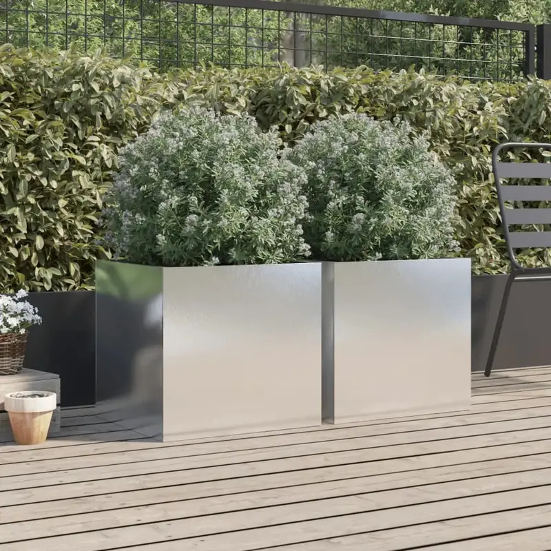 Stainless Steel Raised Flower Box Set – Sleek Silver 2-Piece Outdoor Planter by VIDAXL