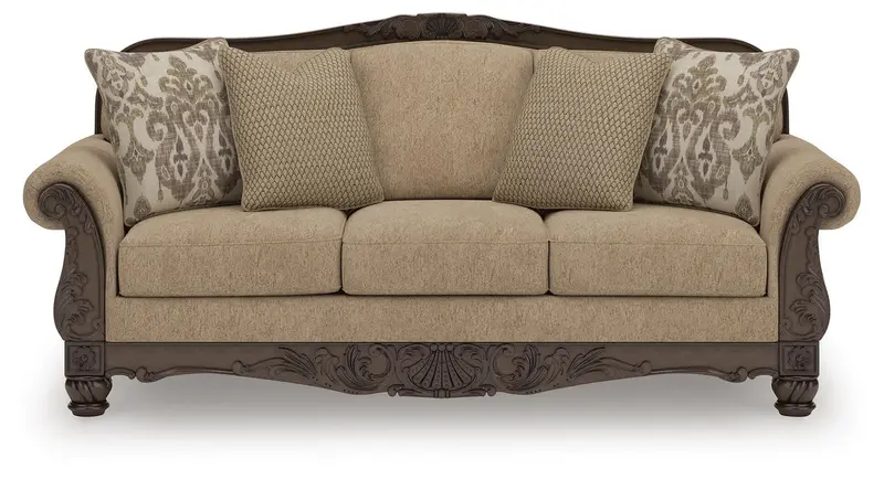 Stanmore Golden-Tone Upholstered Sofa with Contemporary Styling