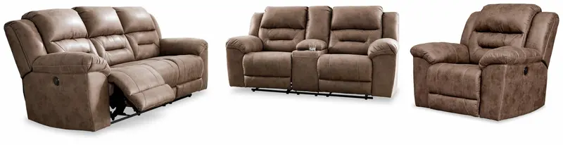 Stoneland Fossil Three-Piece Living Room Set with Recliner