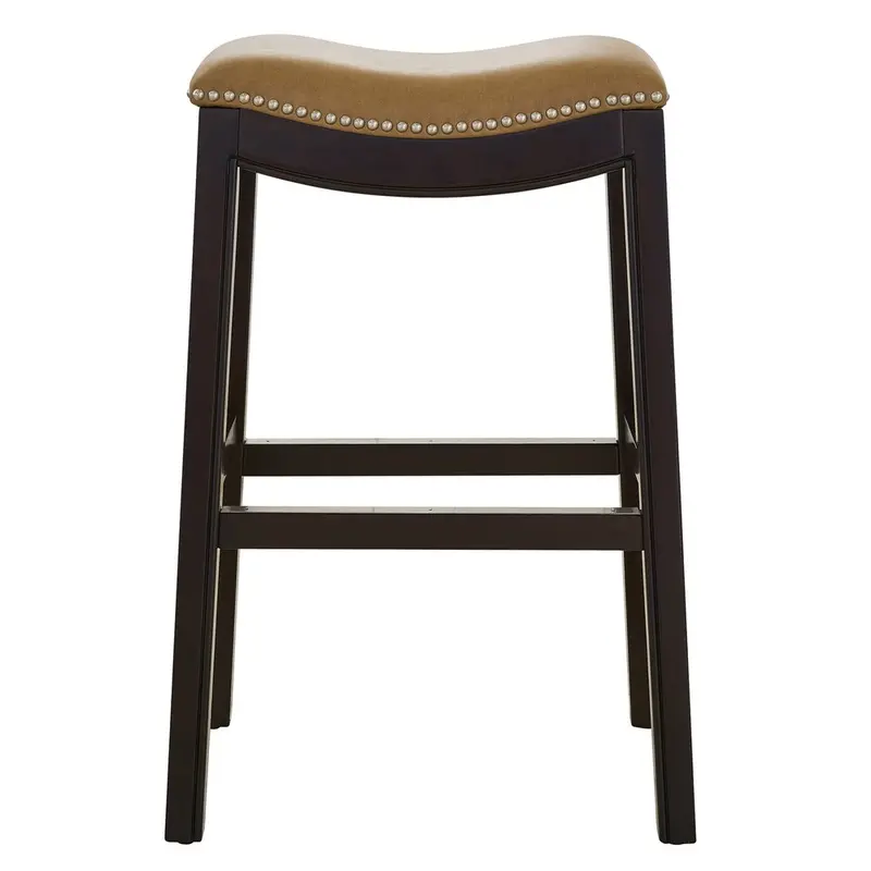 Tan and Espresso Faux Leather Counter Height Bar Stool with Solid Wood Frame