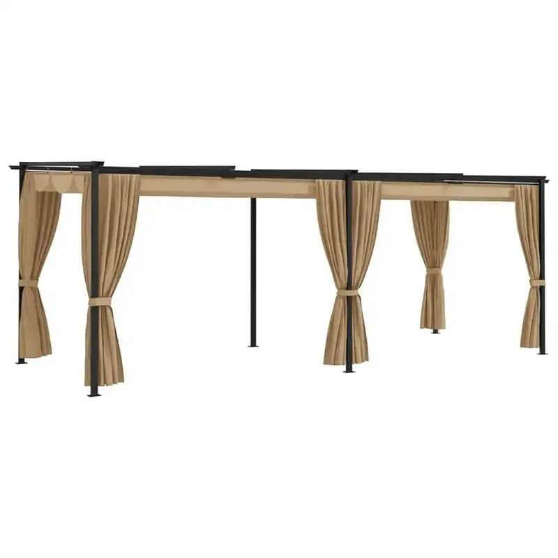 Taupe Gazebo with Removable Curtains – 6m x 3m Outdoor Shelter