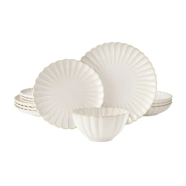 The Pioneer Woman Colette 12-Piece Stoneware Dinnerware Set in Cream Finish