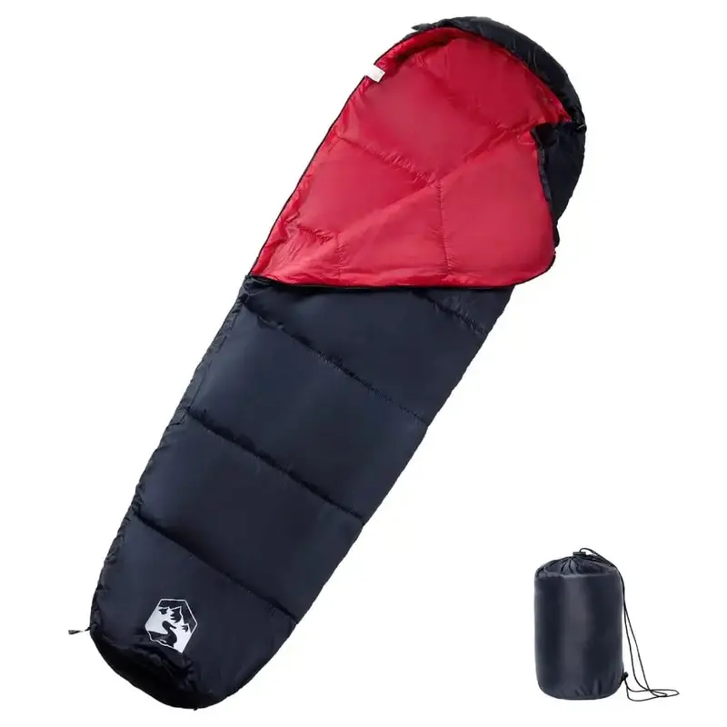 Three-Season Black-and-Red Mummy Sleeping Bag for Outdoor Enthusiasts