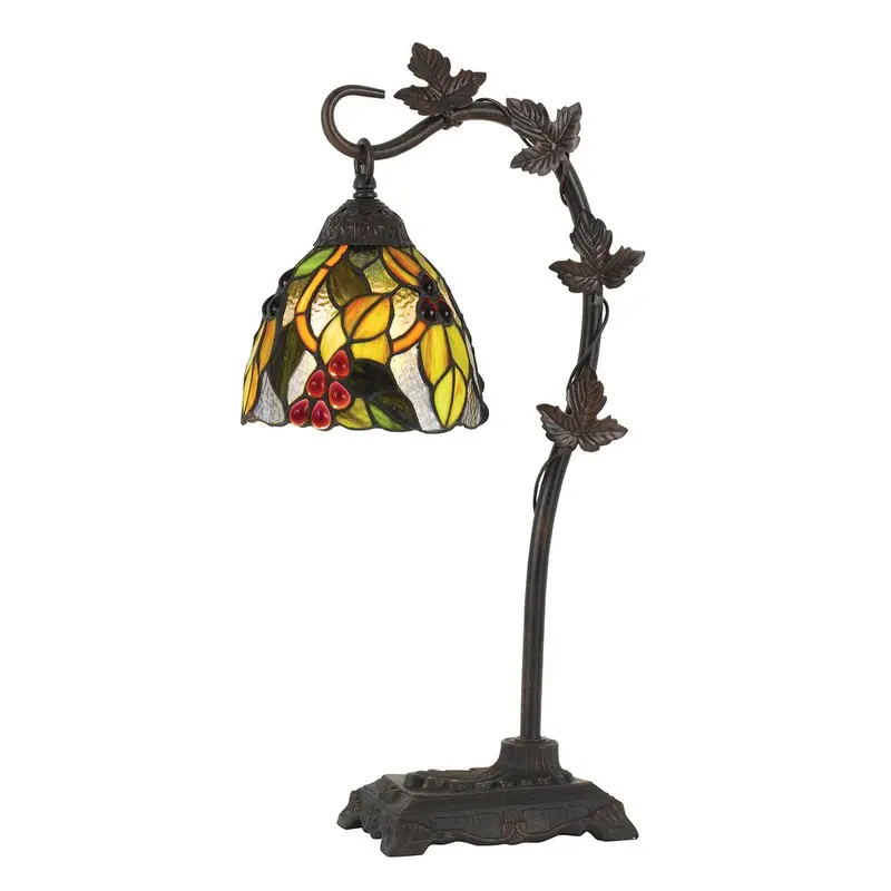 Tiffany-Style Stained Glass Table Lamp – 24 Inch Bronze Base with Hanging Shade