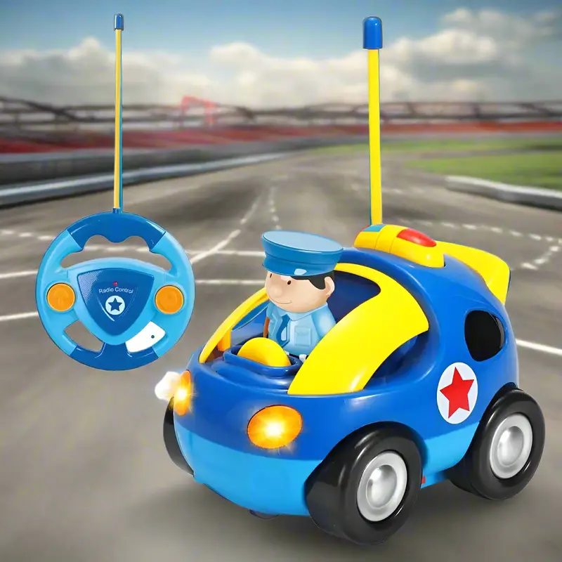 Toddler-Friendly Blue RC Car – Entry-Level Remote Control Vehicle with Flashing Lights & Melodic Sounds