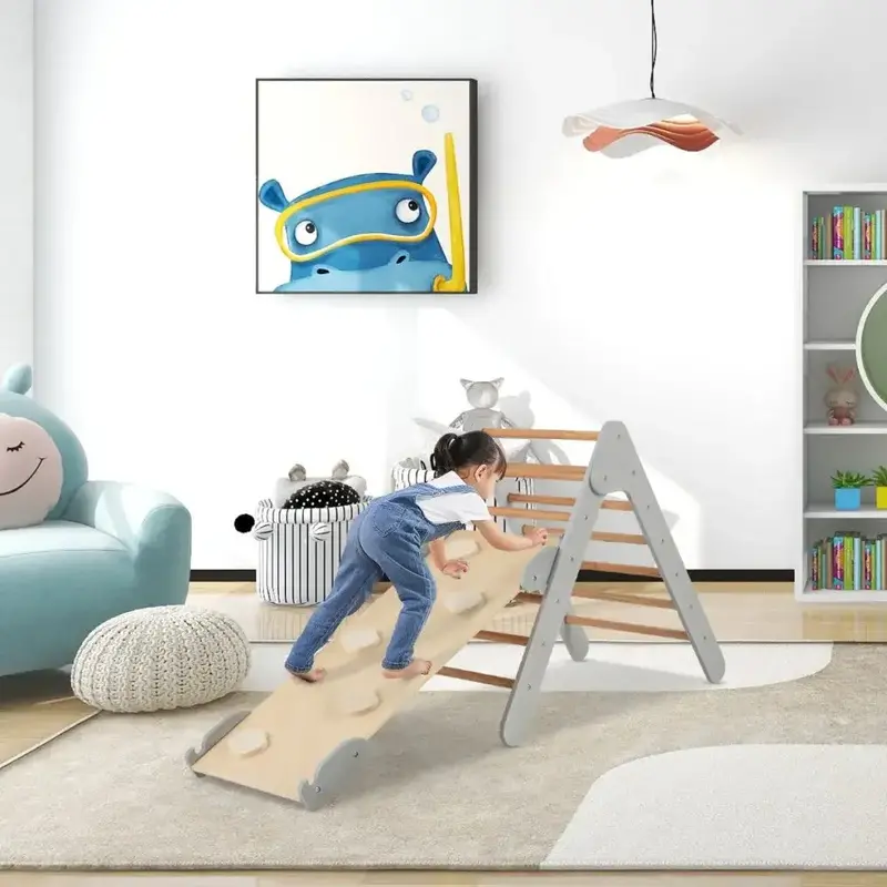 Triangular 3-in-1 Climbing Toy in Grey – Fish-Designed Ramp with Adjustable Incline Angle | COSTWAY