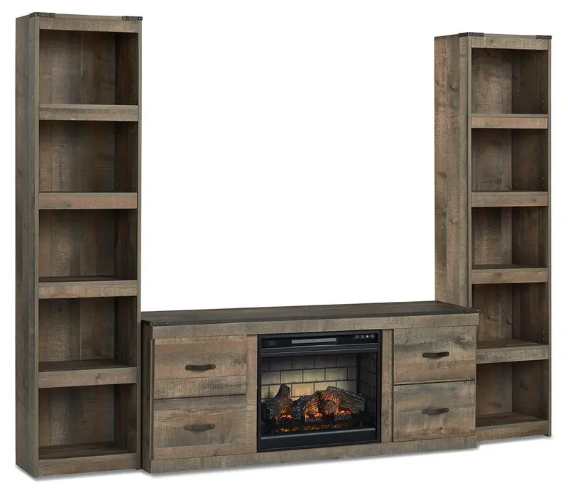 Trinell Brown Entertainment Center with Built-In Electric Fireplace