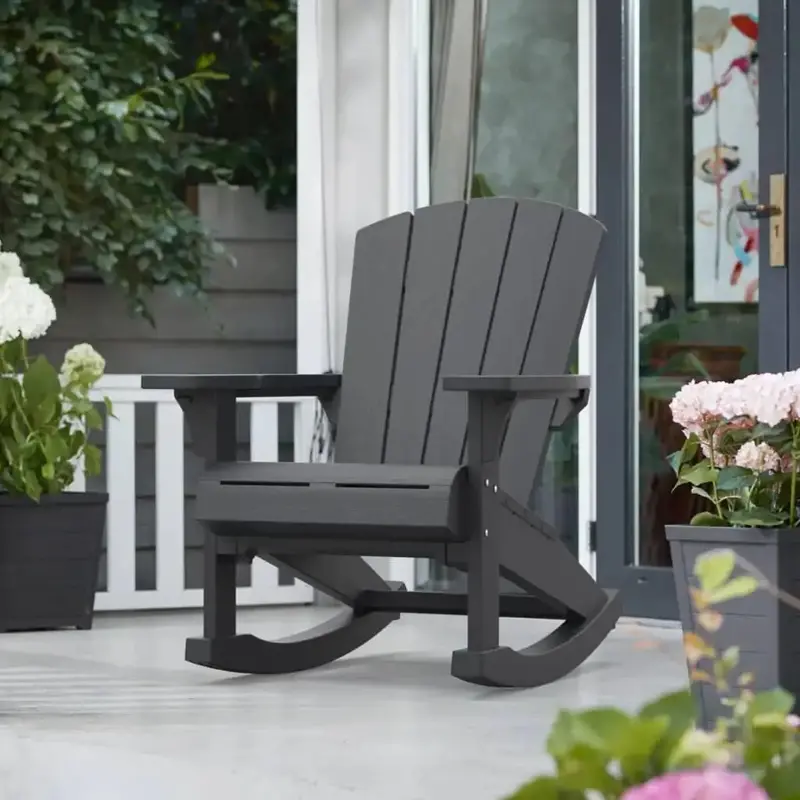 Troy Adirondack Rocker – Graphite-Finished Ergonomic Outdoor Rocking Chair