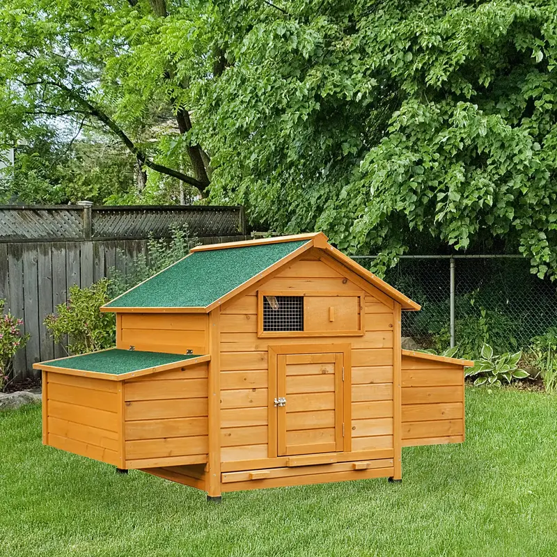 Two-Nest Wooden Chicken Coop – Solid Fir Construction with Slide-Out Cleaning Tray | PAWHUT