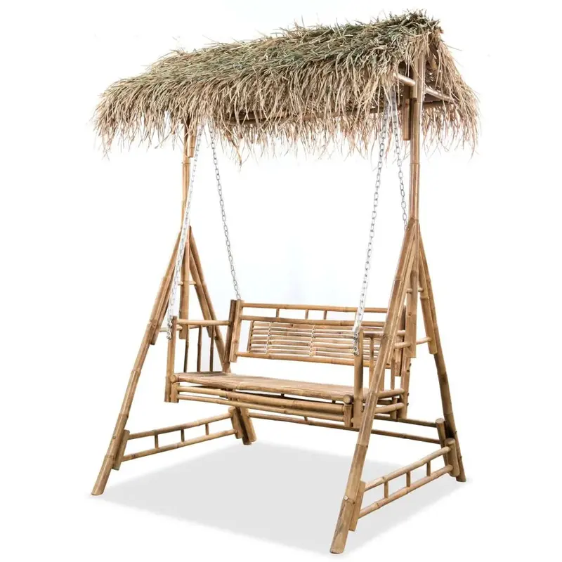 Two-Person Bamboo Swing Bench | Natural Palm Leaf Canopy & All-Weather Frame by VIDAXL