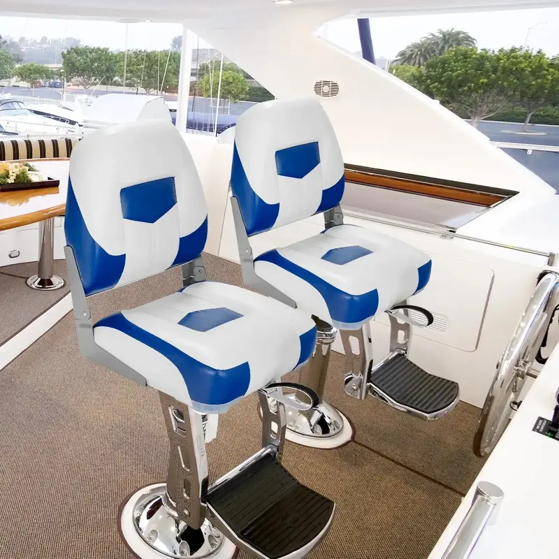 Two-Piece Deluxe Marine Boat Chairs – Folding Nautical Seats with PVC Leather Upholstery & Cushions by COSTWAY
