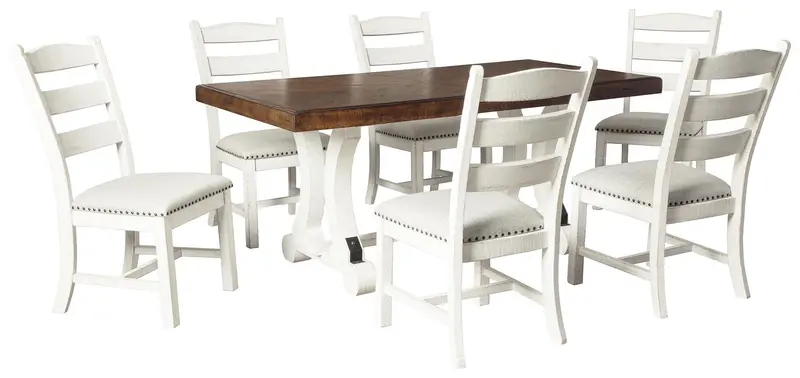 Valebeck White-and-Brown Dining Set: Table + 6 Chairs