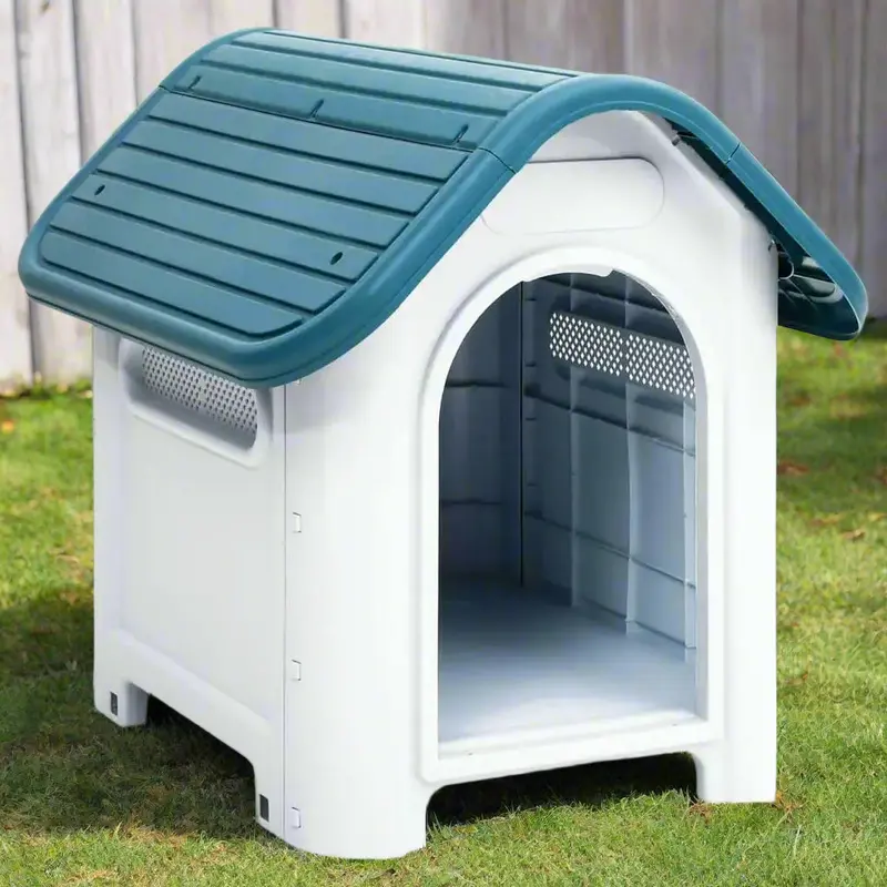 Ventilated Outdoor Dog House | Blue-and-White Kennel with Elevated Floor & Airflow Design