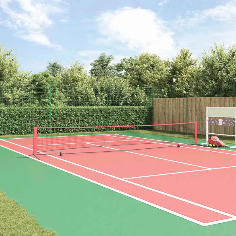 VIDAXL 595cm Outdoor Tennis Net Set – Black & Red, Polyester, Includes Carry Bag