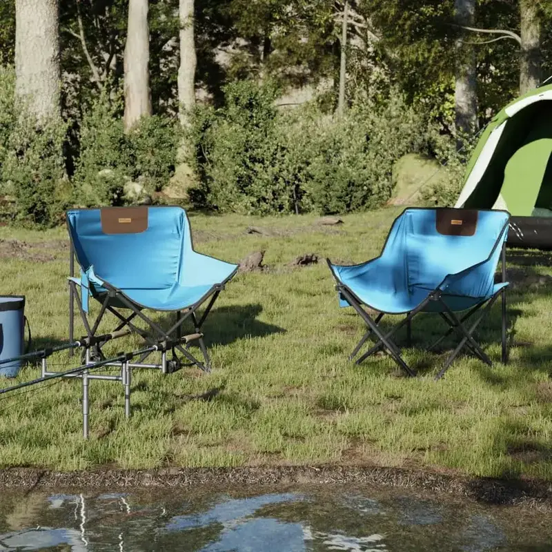 VIDAXL Set of 2 Bright Blue Foldable Camping Chairs – Lightweight Folding Design with Side Storage Pocket