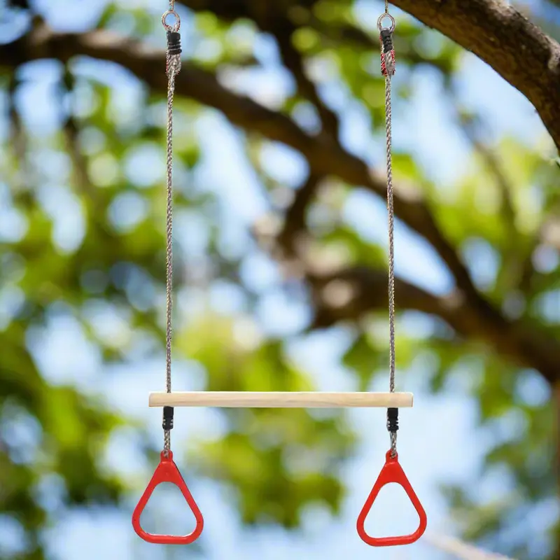 VIDAXL Trapeze Swing Bar with Colorful Rings – PE-Coated Steel Frame and Solid Pinewood Base for Ages 3+