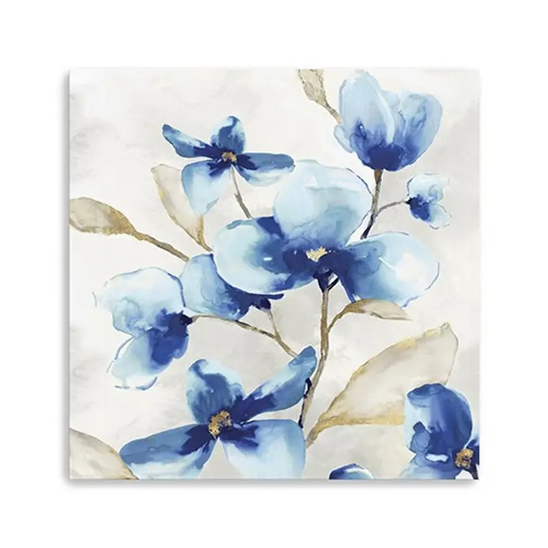 Watercolor Blue Floral Canvas Art – 20×20 Inch Wall Decor