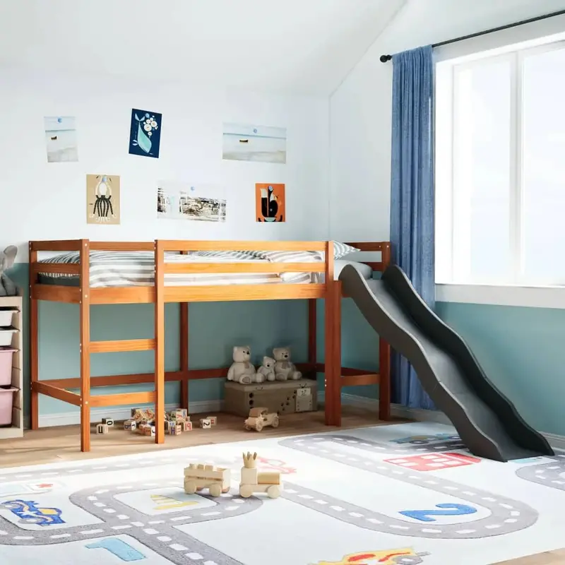 Wax-Brown Loft Bed for Children with Slide, Ladder, and Play Area | VIDAXL
