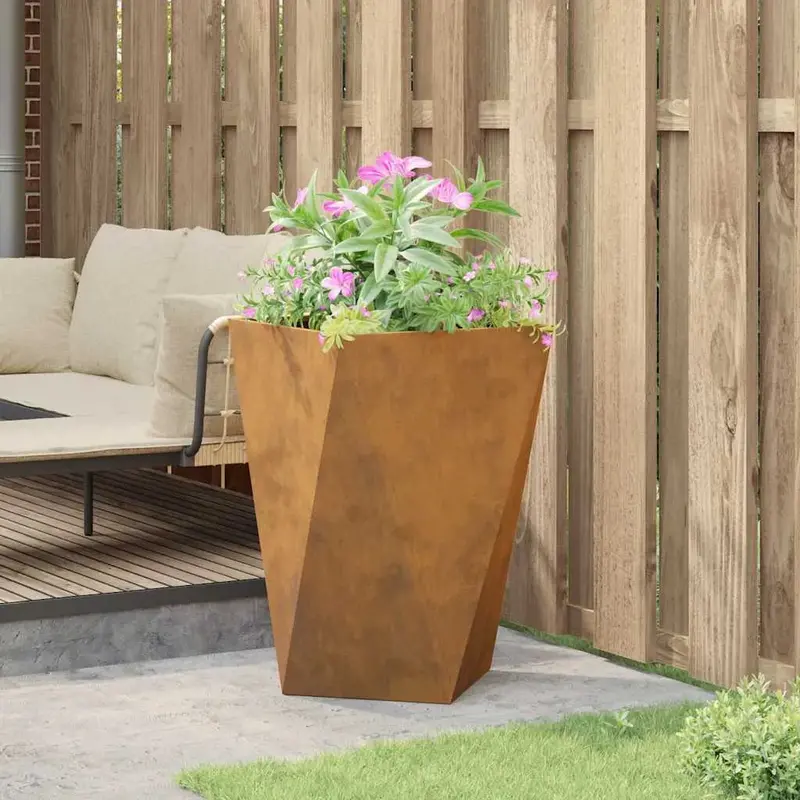 Weathering Steel Outdoor Planter Box – Rectangular Steel Flower Bed (50x50x75cm) by VIDAXL