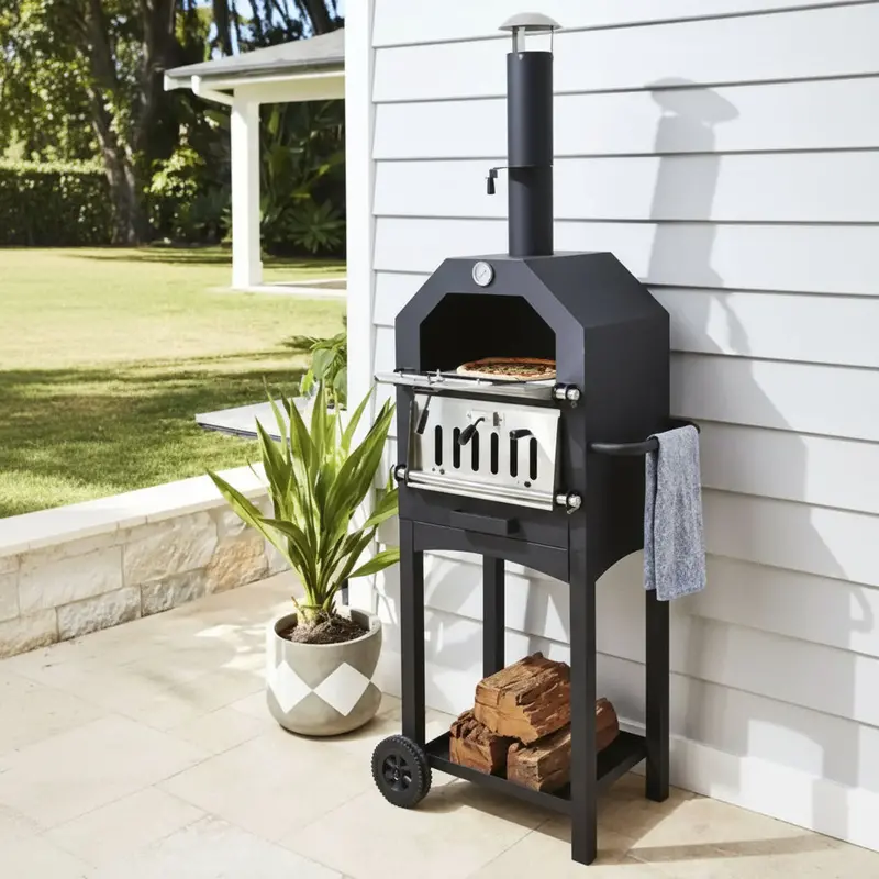 Wheeled BBQ Pizza Oven with Chimney & Adjustable 400°C Thermostat – PROGARDEN